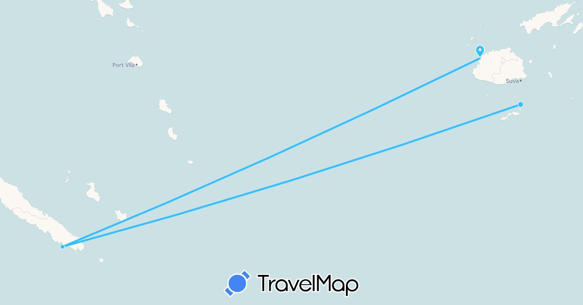 TravelMap itinerary: driving, boat in Fiji, France (Europe, Oceania)